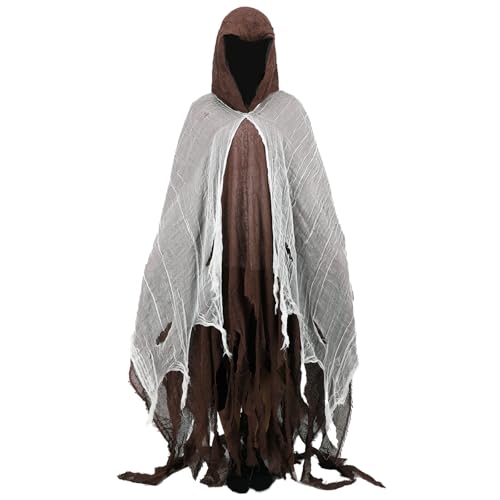 nezababy Sensenmann Kostüm Erwachsene Schwarzer Umhang Mit Kapuze Gespenst Kostüm Horror Kostüm Damen Halloween Outfit Herren Gruselig (Brown, Onesize) von nezababy