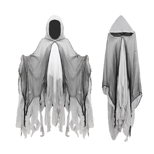 nezababy Sensenmann Kostüm Erwachsene Schwarzer Umhang Mit Kapuze Gespenst Kostüm Horror Kostüm Damen Halloween Outfit Herren Gruselig (Gray, Onesize) von nezababy