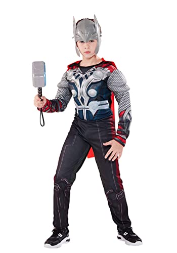 nezababy Thor Kostüm für Kinder Muskelanzug Helm Superhelden Outfit Jungen bestehend Umhang elektronischem Hammer Axt von nezababy