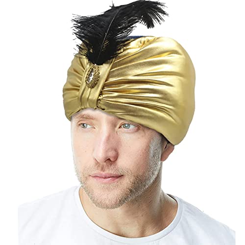 nezababy Turban Gold Sultan Hut Men Kostüm Kopfbedeckung Feder Kostüm Mütze Männer Maskerade Zubehör Cosplay Karneval Fasching von nezababy
