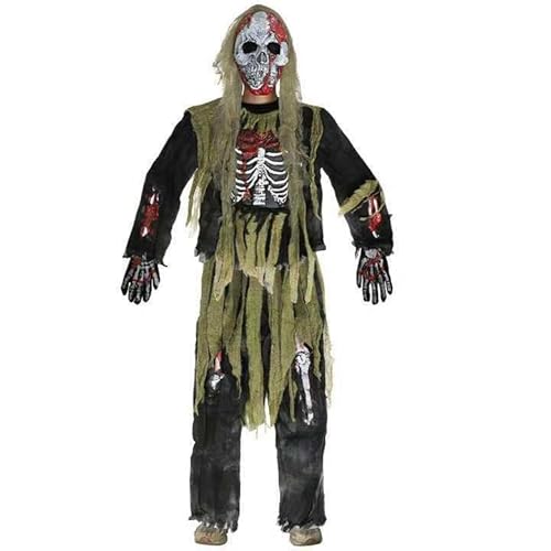 nezababy Zombie Kostüm Kinder Junge Gruselige Halloween Skelett kleidung mit Bone Maske Gloves Horror Karneval Monster Cosplay (Schwarz, S) von nezababy
