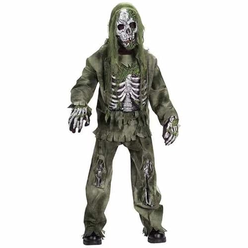 nezababy Zombie Kostüm Kinder Junge Gruselige Halloween kleidung mit Skelett Maske Gloves Horror Ghillie Suit Karneval Monster Cosplay(Grün, S(110-122 cm)) von nezababy