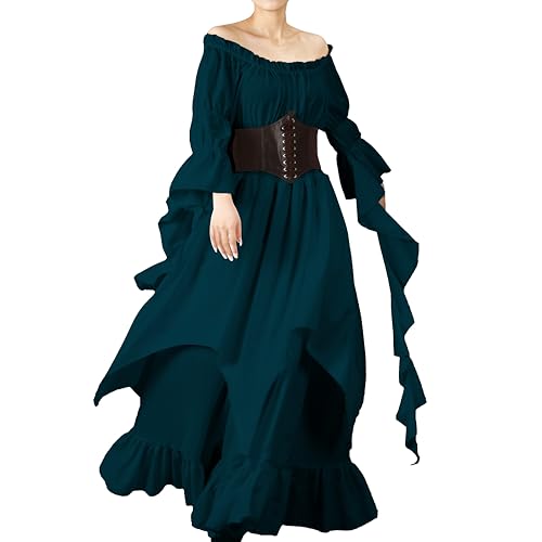 nezababycos Renaissance viktorianisches Kleid für Damen, Mittelalterliches Gothic-Kostüm, Hexe, Pirat, Unterkleid mit langen Ärmeln, Hochzeitsunterkleid (Blau, Größe S/M) von nezababycos