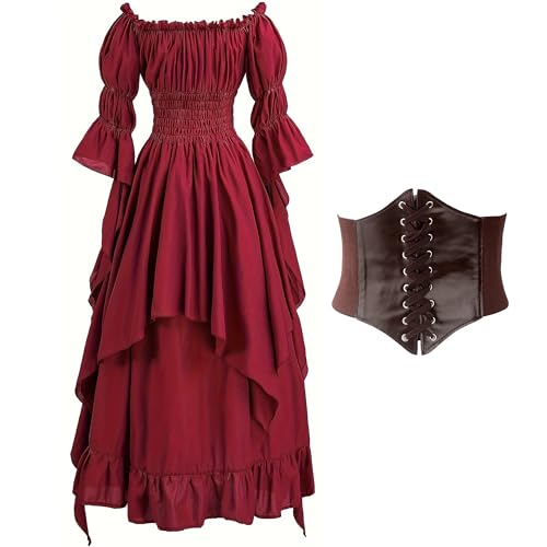 nezababycos Renaissance viktorianisches Kleid für Damen, Mittelalterliches Gothic-Kostüm, Hexe, Piraten-Chemise-Kleid, langärmelig, Hochzeitsunterkleid, Rot, Größe S/M nezababycos Renaissance viktorianisches Kleid für Damen, Mittelalterliches Gothic-Kostüm, Hexe, Piraten-Chemise-Kleid, langärmelig, Hochzeitsunterkleid, Rot, Größe S/M von nezababycos