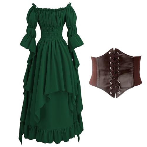 nezababycos Renaissance viktorianisches Kleid für Damen, mittelalterliches Gothic-Kostüm, Hexen-Piraten-Chemise-Kleid, langärmelig, Hochzeitsunterkleid (Grün, Größe XXL/XXXL) von nezababycos