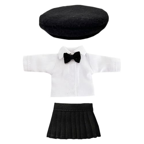 niannyyhouse 1/12 BJD Babykleidung Retro Hut weißes Hemd Faltenrock OB11 4,3 Zoll Action Figuren Puppe Dressup (Schwarz) von niannyyhouse