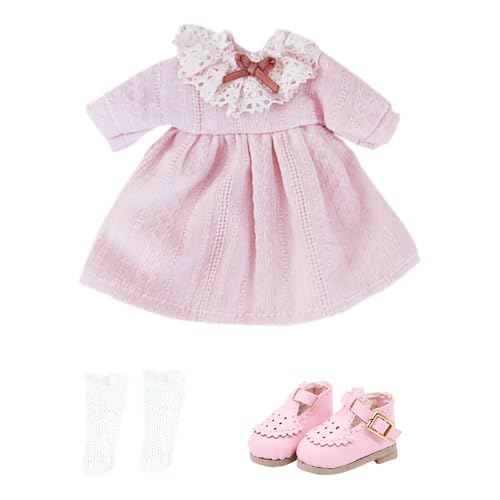 niannyyhouse 1/12 BJD Puppenkleidung, Spitzenkleid, Schuhe, Socken, mehrfarbig, Nachthemd, OB11, 10,9 cm, Actionfiguren, Puppe, Dressup (Rosa) von niannyyhouse