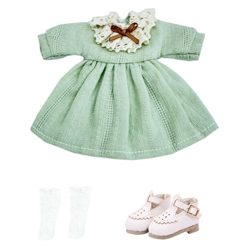 niannyyhouse 1/12 BJD Puppenkleidung, Spitzenkleid, Schuhe, Socken, mehrfarbig, Nachthemd, OB11, 10,9 cm, Actionfiguren, Puppe, Dressup (grün) von niannyyhouse