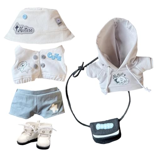 niannyyhouse 10 cm, 15 cm, 20 cm, Plüschpuppe, Kleidung, Hut, Jacke, Weste, Hose, Schuhe, Rucksack, Welpenmuster-Set, Puppen Dressup (20 cm) von niannyyhouse