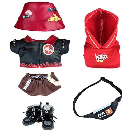 niannyyhouse 10 cm 15 cm-17 cm 20 cm Plüschpuppen-Kleidungsset, Hut, Mantel, Hose, Kapuzenpullover, Tasche, Schuhe, rot-blauer Anzug (rot, 15 cm-17 cm) von niannyyhouse