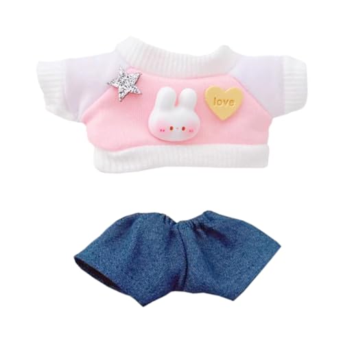 niannyyhouse 10 cm ~ 15 cm Plüschpuppe Kleidung Häschen Druck Sweatshirt Jeans Puppe Dress Up Zubehör (Rosa) von niannyyhouse