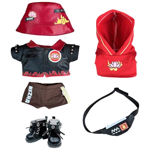 niannyyhouse 10cm 15cm-17cm 20cm Plüschpuppen-Kleidungsset, Hut, Mantel, Hose, Kapuzenpullover, Tasche, Schuhe, Rot Blau Anzug (Rot, 20 cm) von niannyyhouse