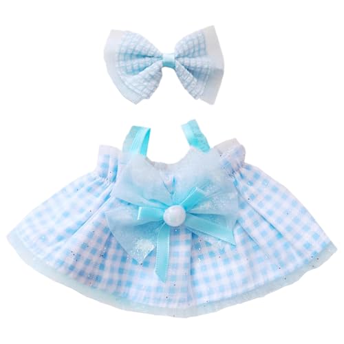 niannyyhouse 10cm-15cm 20cm Plüschpuppenkleidung Kopfschmuck Kleid Stofftier Dressup Kompatibel mit 17 cm Labubu-Puppe (Blau, 20 cm) von niannyyhouse