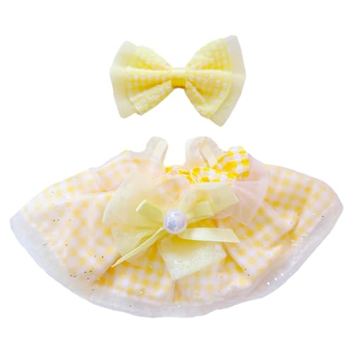 niannyyhouse 10cm-15cm 20cm Plüschpuppenkleidung Kopfschmuck Kleid Stofftier Dressup Kompatibel mit 17 cm Labubu-Puppe (Gelb, 20 cm) von niannyyhouse
