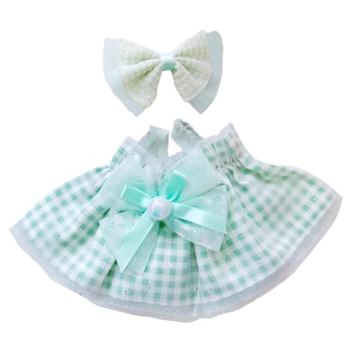niannyyhouse 10cm-15cm 20cm Plüschpuppenkleidung Kopfschmuck Kleid Stofftier Dressup Kompatibel mit 17 cm Labubu-Puppe (Grün, 20 cm) von niannyyhouse