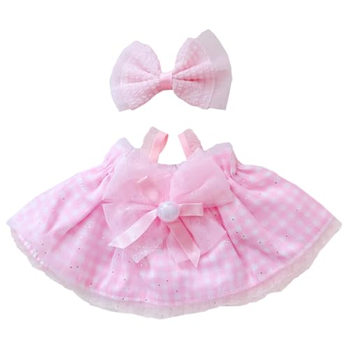 niannyyhouse 10cm-15cm 20cm Plüschpuppenkleidung Kopfschmuck Kleid Stofftier Dressup Kompatibel mit 17 cm Labubu-Puppe (Rosa, 20 cm) von niannyyhouse