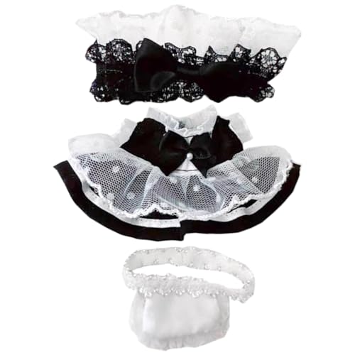 niannyyhouse 10cm Plüsch Puppe Kleidung Kopfschmuck Kleider Schürze Schwarz Weiß Dienstmädchen Outfit Puppen Dress Up Zubehör von niannyyhouse
