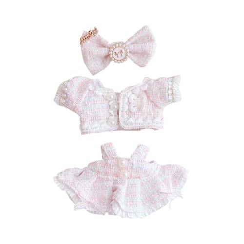 niannyyhouse 15-17cm Plüsch Puppe Kleidung Set Fliege Mantel mit Strapsrock Stofftier Dress Up Outfit (Hellrosa) von niannyyhouse