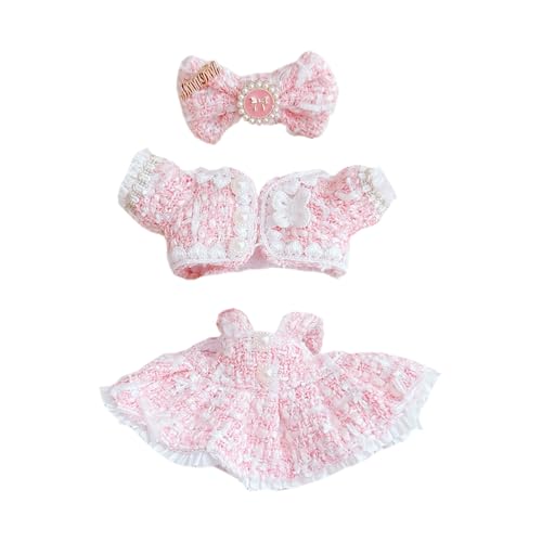 niannyyhouse 15-17cm Plüsch Puppe Kleidung Set Fliege Mantel mit Strapsrock Stofftier Dress Up Outfit (Rosa) von niannyyhouse