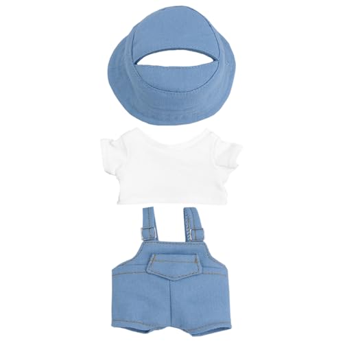 niannyyhouse 15 cm 17 cm Puppenkleidung Hut Weiß T-Shirt Overalls Puppe Dressup (Denim Hellblau) von niannyyhouse
