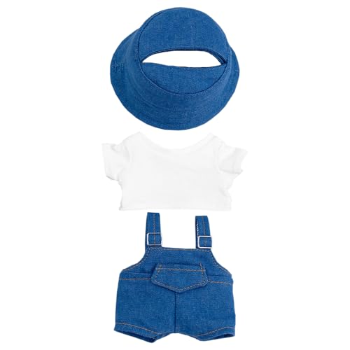 niannyyhouse 15 cm 17 cm Puppenkleidung Hut Weiß T-Shirt Overalls Puppe Dressup (Jeansblau) von niannyyhouse