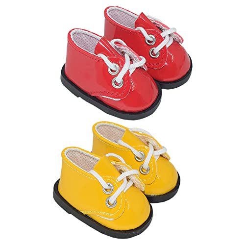 niannyyhouse 15 cm Plüsch-Puppen-Leder-Schuhe, Länge 4,5 cm, Puppenzubehör (rot + gelb) von niannyyhouse