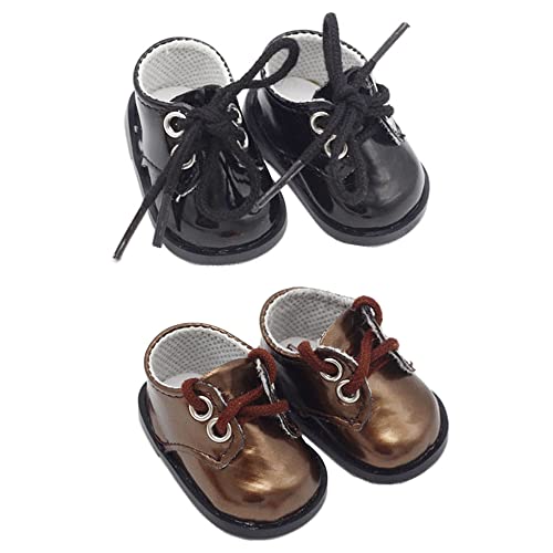 niannyyhouse 15 cm Plüsch-Puppen-Leder-Schuhe, Länge 4,5 cm, Puppenzubehör (schwarz + braun) von niannyyhouse