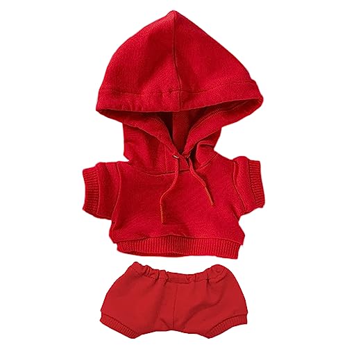 niannyyhouse 15 cm große Plüschpuppenkleidung, elastisch, einfarbig, Sportbekleidung, Anzüge, Kapuzenpullover, Hose, weiches Plüschtier, Verkleidungszubehör (rot, 15 cm) von niannyyhouse