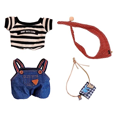 niannyyhouse 15 cm große Plüschpuppenkleidung, lose Happy Mouse Set, T-Shirt, Overall, Schal, Rucksack, weiches gefülltes Plüschtier zum Verkleiden (Blau, 15 cm) von niannyyhouse