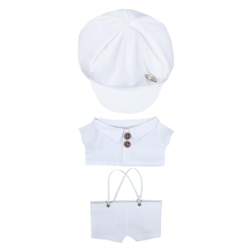 niannyyhouse 20,3 cm große Puppen verkleiden sich Hut Hemd Lätzchen Hose Gentleman Outfit 20 cm Plüschpuppe Kleidung (weiß) von niannyyhouse