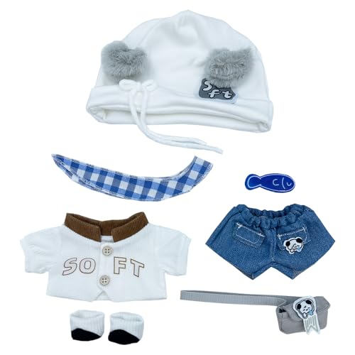 niannyyhouse 20 cm Plüschpuppe, Kleidung, Hut, Schal, Mantel, Jeans, Schuhe, Rucksack, Zubehör, Milch, Hundeanzug, 20,3 cm Puppenverkleidung von niannyyhouse