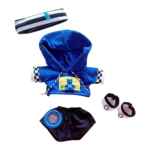niannyyhouse 20 cm Plüschpuppe, Kleidung, Kopfbedeckung, Kapuzenpullover, Hose, Schuhe, lose Höhle, Bär, Set, 20,3 cm, weiches Plüschtier, Verkleiden (blau) von niannyyhouse
