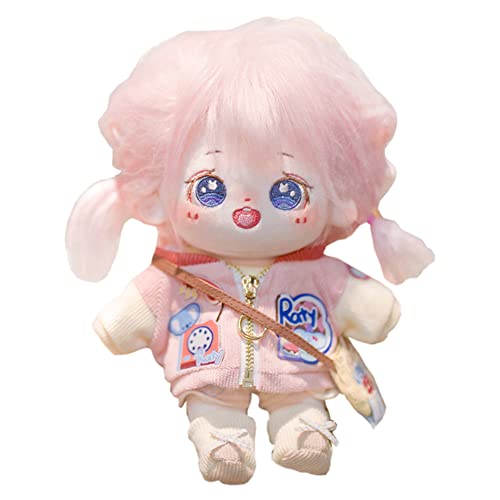 niannyyhouse 20 cm Plüschpuppe, rosa Haar, Mädchen, humanoid, gefüllt, kein Attribut, 20,3 cm, normaler Körper, tragbar, Kleidung, Verkleidung, Geschenke (A-19-mit Skelett) von niannyyhouse