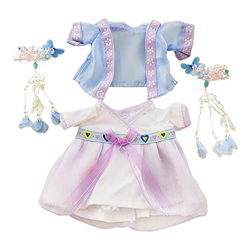 niannyyhouse 20 cm Plüschpuppe Antik Hanfu Anzug Schal Kleid Haarnadel 20,3 cm Puppe Dress Up (Blau + Lila) von niannyyhouse