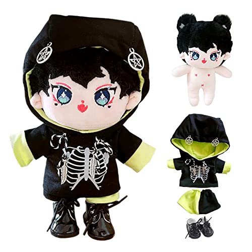 niannyyhouse 20 cm große Plüschpuppe, humanoide Stoffkörper, Hoodie, Hose, Lederschuhe, Kpop-Puppenkleidung (A-2) von niannyyhouse