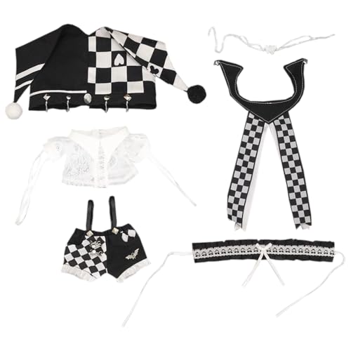 niannyyhouse 20 cm Plüschpuppenkleidung, Hut, Hemd, Overall, Halsband, Zubehör, schwarz-weißer Anzug, 20,3 cm Puppen-Dressup niannyyhouse 20 cm Plüschpuppenkleidung, Hut, Hemd, Overall, Halsband, Zubehör, schwarz-weißer Anzug, 20,3 cm Puppen-Dressup von niannyyhouse