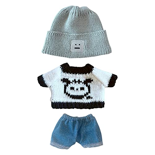 niannyyhouse 20 cm Plüschpuppenkleidung, Hut, Kätzchen, Pullover, Flansch-Jeans, Kpop-Puppenkleidung (grau + schwarz) von niannyyhouse
