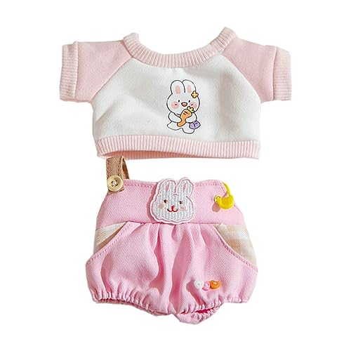 niannyyhouse 20 cm Plüschpuppenkleidung, Kuh, Fuchs, Kaninchen, T-Shirt, Riemen, Hose, 20,3 cm, weiches Plüschtier, zum Verkleiden (Rosa) von niannyyhouse