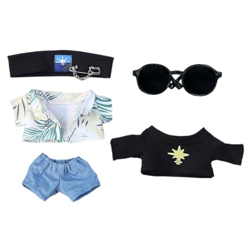 niannyyhouse 20 cm Plüschpuppenkleidung, Stirnband, Hemd, T-Shirt, Hose, Brille, cooler Anzug, 20,3 cm, Stoffpuppe Dressup (schwarz + grün) von niannyyhouse