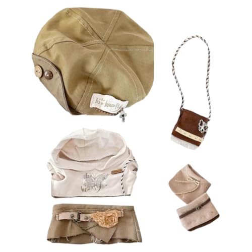 niannyyhouse 20 cm große Plüschpuppe, Kleidung, Hut, Weste, Rock, Rucksack, Schuhe, 20,3 cm, Puppenzubehör für Mädchen von niannyyhouse