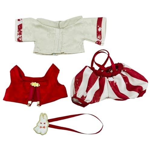 niannyyhouse 20 cm große Plüschpuppenkleidung, Mantel, Weste, Overall, Rucksack, Hanfu, antiker Stil, Anzug, 20,3 cm Puppe, Dressup (rot) von niannyyhouse