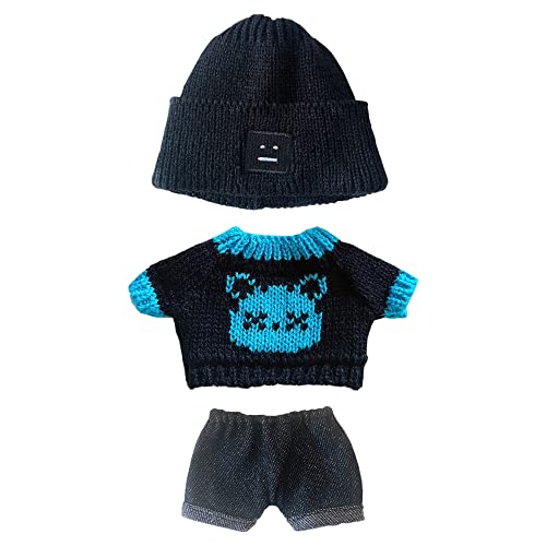 niannyyhouse 20cm Plüsch Puppe Kleidung Hut Kätzchen Pullover Flanschen Jeans Kpop Puppe Kleidung (Schwarz+Blau) von niannyyhouse