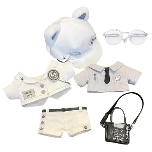 niannyyhouse 20 cm große Plüschpuppe, Kleidung, Hut, Mantel, Hemd, Hose, Rucksack, Brille, weiße Katze, Set, 20,3 cm, Puppenzubehör niannyyhouse 20 cm große Plüschpuppe, Kleidung, Hut, Mantel, Hemd, Hose, Rucksack, Brille, weiße Katze, Set, 20,3 cm, Puppenzubehör von niannyyhouse