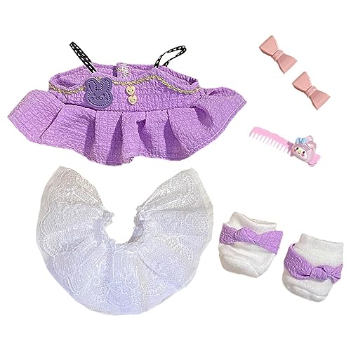 niannyyhouse 20 cm Plüschpuppe, Kleidung, Kleid, Petticoat, Schuhe, Zubehör, Prinzessinnenrock-Set, weiches Plüschtier, Dressup (lila) von niannyyhouse