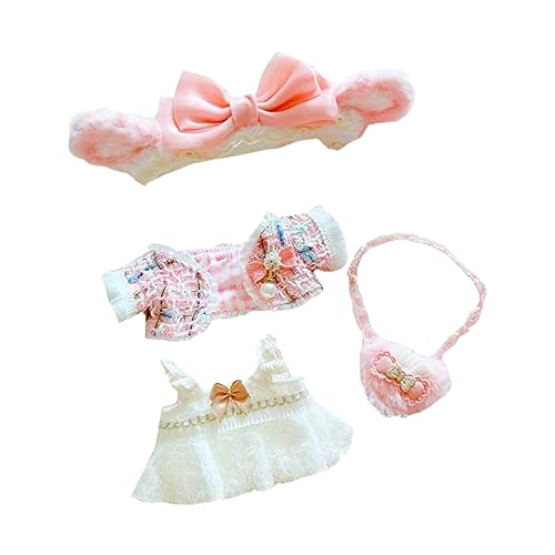 niannyyhouse 20 cm Plüschpuppenkleidung, rosa, Kopfbedeckung, Mantel, Rucksack, 20,3 cm, weiches Plüschtier, Verkleidungszubehör von niannyyhouse