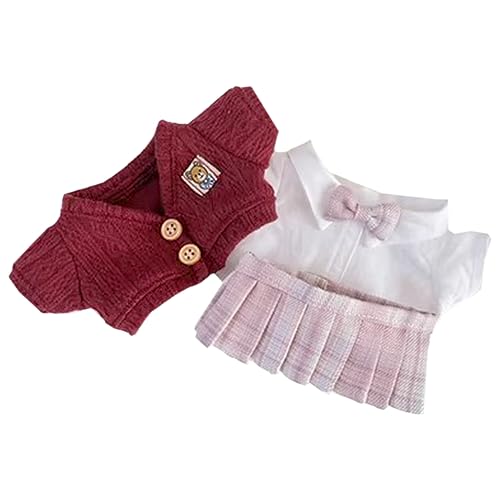 niannyyhouse 20cm Plüschpuppe Kleidung Mantel Weißes Hemd JK Rock College Style Strickjacke Anzug 8in Weiches Plüschpuppe Zubehör (Rot+Rosa) von niannyyhouse