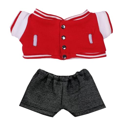 niannyyhouse Baseballjacke, Jeans, 20 cm, Plüschpuppenkleidung, 20,3 cm, Puppenzubehör (rot) von niannyyhouse