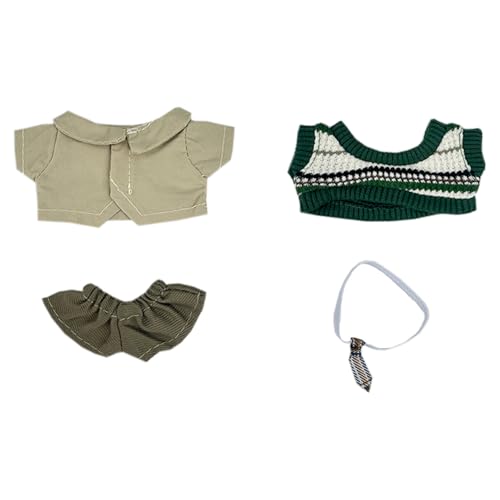 niannyyhouse Campus Style Plüschpuppe Kleidung Set mit Hemd, Hose, Krawatte, Weste für 10-15 cm weiche Stofftiere, Schuluniform-Outfit (Grün) von niannyyhouse