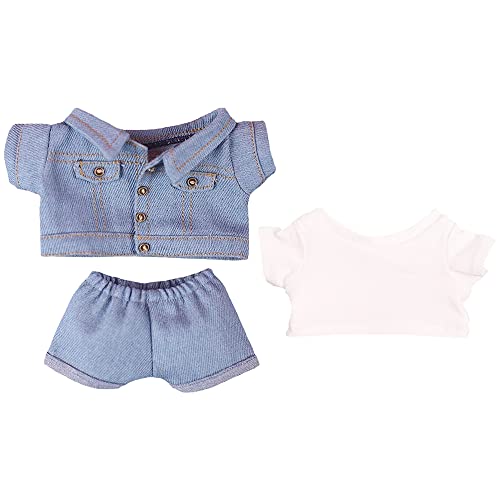niannyyhouse Denim Jacken Jeans Weiß T-Shirt 7.8in（20cm） Plüsch Humanoid Plüschpuppe Kleidung (Light Blue-20cm) von niannyyhouse