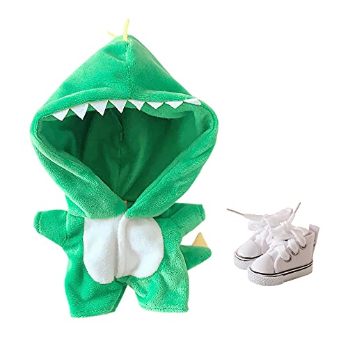 niannyyhouse Dinosaurier Hai Kuh Kaninchen Einhorn Anzug 20cm Plüsch Puppe Kleidung Strampler Schuhe Schlafanzug Puppe Dress Up (Grün) von niannyyhouse